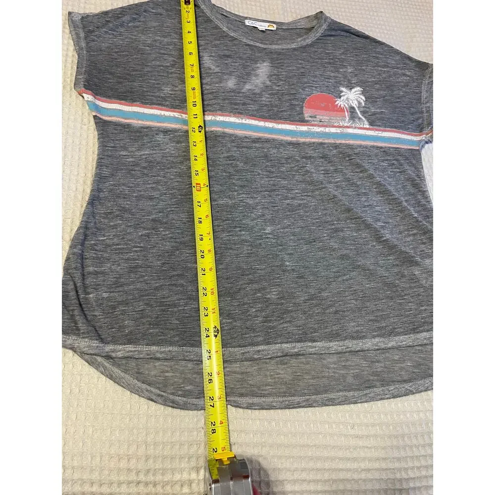 C&C California Heather Gray Palm Tree Cap Sleeve Relaxed Surf Tee Medium - Picture 6 of 9